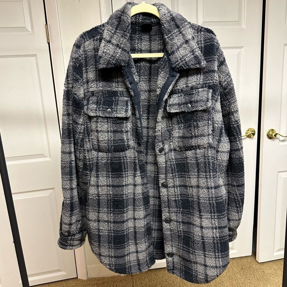 Pacsun Plaid Teddy Sherpa Shacket